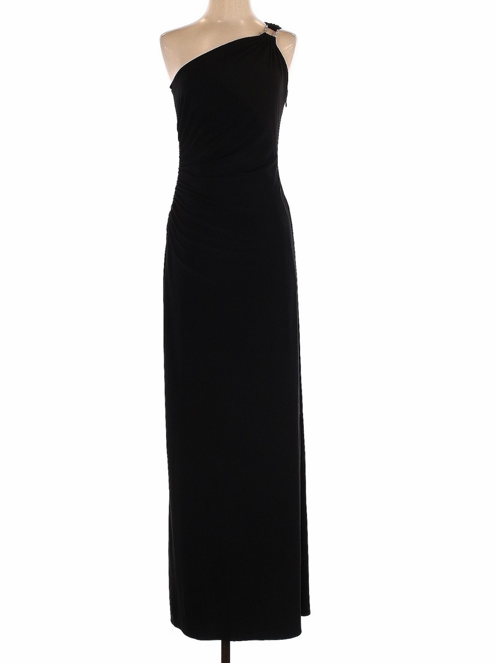 Cache One-Shoulder Black Evening Gown with Asymmetric Neckline